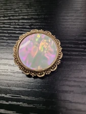 Vintage Mother of Pearl Scarf Clip Gold Tone Floral Edge Made in Germany