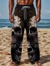 Skull Black with White  Golden Design Pajama Pants