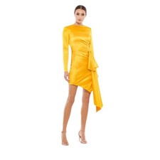 Mac Duggal NEW Size 10 Marigold Asymmetrical Draped Long Sleeve Mini Dress 70152
