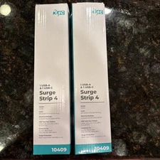 Set Of 2  4-Outlet Surge Protector Power Strip + 1 USB-A & 1 USB-C Port- NEW