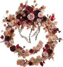 9FT Eucalyptus and Willow Leaf Garland with White Flower Handcrafted Wedding