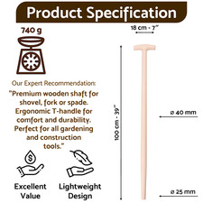 100cm / 100mm Replacement Wooden Shaft Type T Garden Handle Spade Fork Spade D04