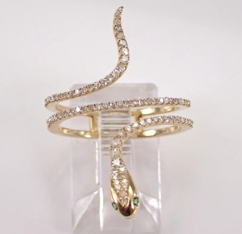 Anillo de compromiso de serpiente de diamantes simulados de corte redondo enchapado en oro amarillo de 14 k