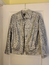 Additions by Chicos Size 1 Silver/Gray White Button Blazer Long Sleeve Pockets
