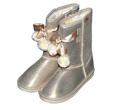 Josmo Little Girls Youth Winter Fashion Boots Gold Faux Fur Slip On Sz 2 NWT