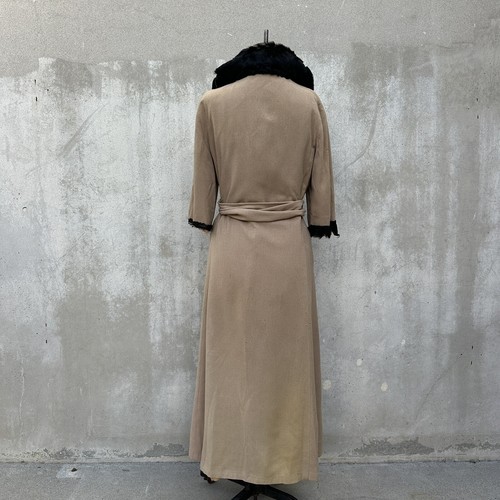 Vintage 1930s Brown Wool Coat Fur Collar Long Sleeve Belted Art Deco Jacket - Picture 12 of 21