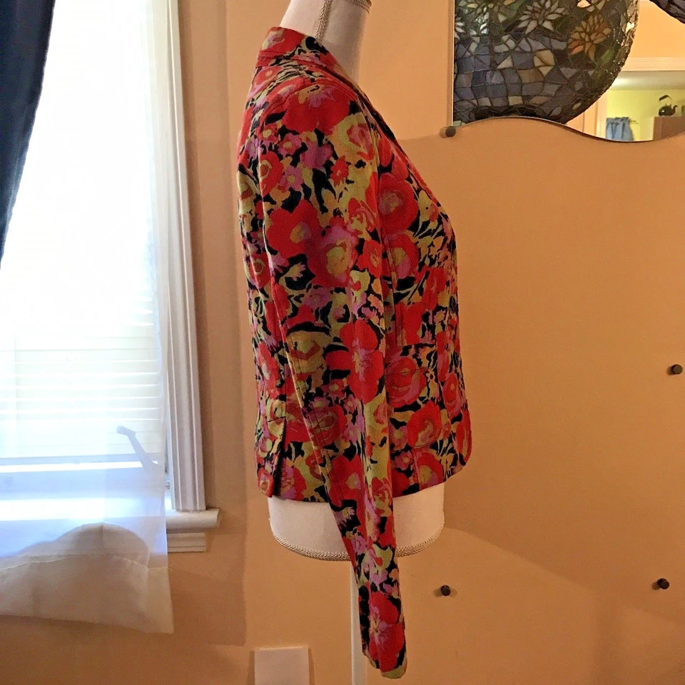 Chaqueta Blazer ISAAC Mizrahi para Target Mujer Floral Talla S Rojo Verde Dorado Negro Foto 4 de 4