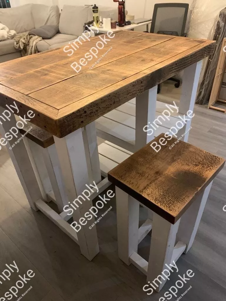 RUSTIC FARMHOUSE KITCHEN ISLAND BREAKFAST BAR TABLE AND STOOLS eBay
