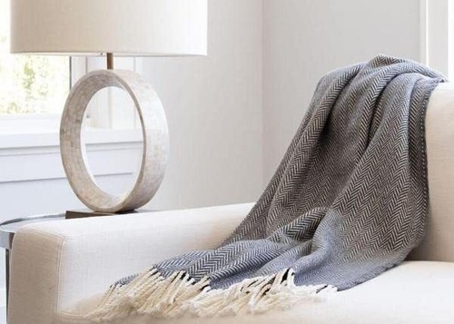 Grey and White Dreamy Soft Herringbone Throw Blanket - Picture 2 of 5