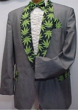 GRAY GREY TAIL TUXEDO SMOKING JACKET MARIJUANA CANNABIS PRINT MENS SIZES 37 - 43