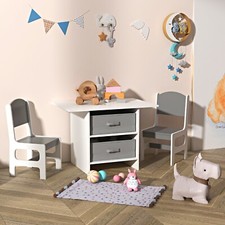 Kids Table and 2 Chairs Set Storage Children Learning Dining Activity Furniture