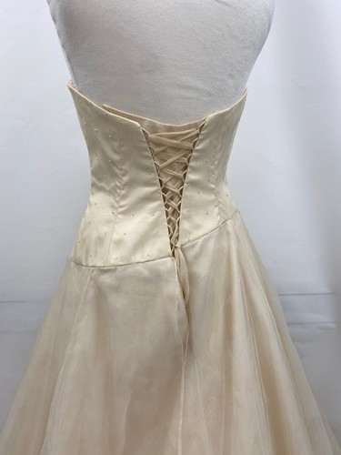 LADIES GOLD WEDDING DRESS Alisia by Tiffany Size 12 Ballgown Strapless with Tags - Picture 6 of 13