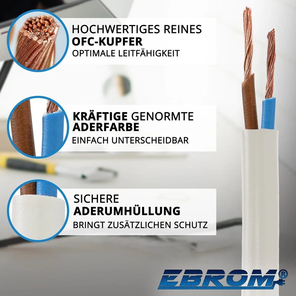 (0,50€/m) Leichte Schlauchleitung H03VV-F 2x0,75 mm² weiß - Stromkabel H03VVF - Bild 2 von 4