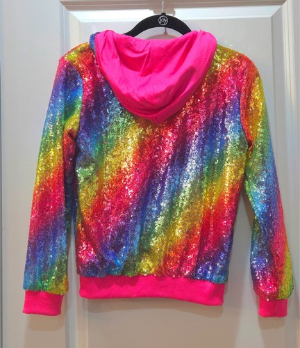 Rainbow Sequin Zip-Up Hoodie – Big Kids Size Small - Picture 2 of 3