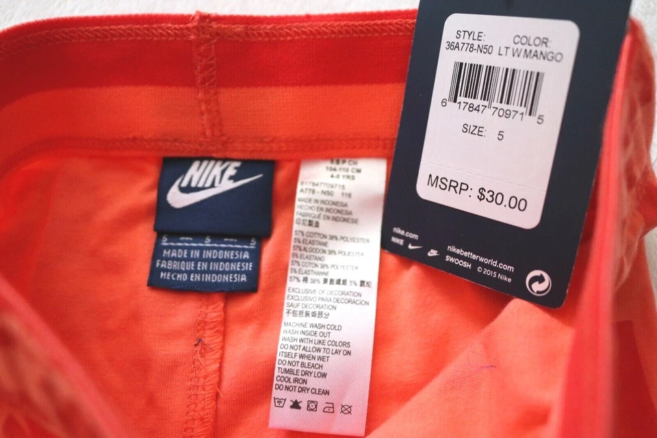 NWT! Nike Club Allover Print Capris Pants 36a778 Lt Mango Girls $30 Sz 5 - Image 3 of 4