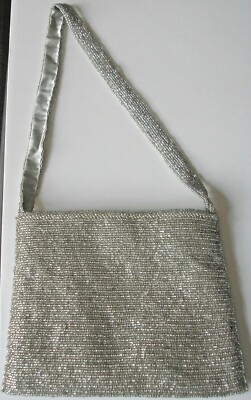 Adini Beautiful Beaded Evening Bag with Magnetic Closure in Silver*Wedding Party