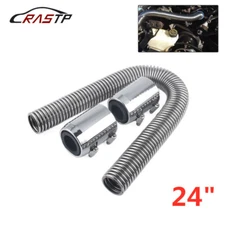 24" Stainless Steel Radiator Flexible Coolant Water Hose Kit with Caps Universal
