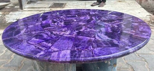 Luxurious Amethyst Round Dining Table Top Natural Customized Dining Furniture - Picture 3 of 11