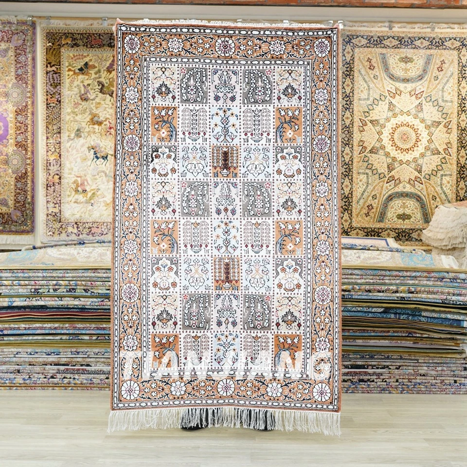 3x5ft Floral Handmade Silk Carpet Garden Scenes Hand knotted Area Rug WY203C - Image 2 of 4