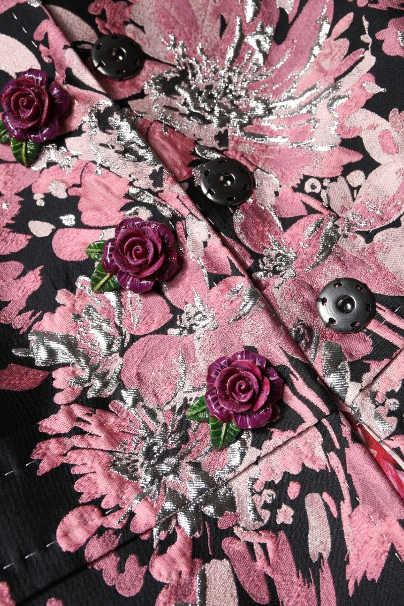 DOLCE & GABBANA Jacket Pink Black Floral Brocade Trenchcoat