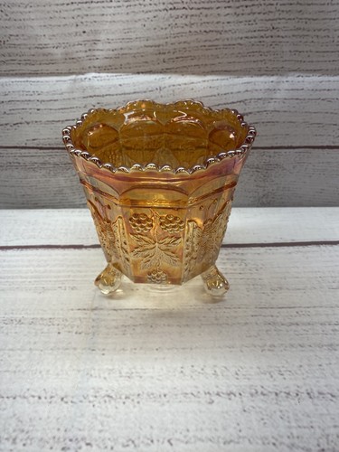Antique FENTON Butterfly and Berry Marigold Carnival Glass Sugar Bowl - No Lid - Picture 3 of 9