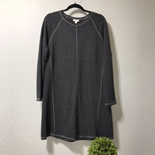 J.Jill Size S Knit Cotton Blend Sweater Dress Long Sleeve Charcoal Gray Strip