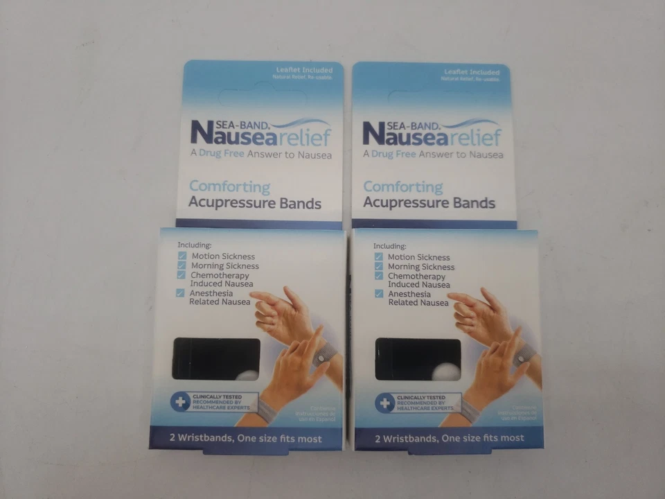 Pulseiras Sea-Band acupressão (2 pares) cor pode variar. Lote de 2. Náuseas. - Imagem 2 de 3