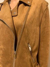 Primark Faux Suede Camel Brown Biker Jacket Size 12