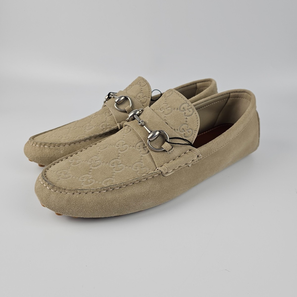 GUCCI $895 Men's Oatmeal GG Suede With Horsebit Loafers New GUCCI $895 Men's Oatmeal GG Suede With Horsebit Loafers New