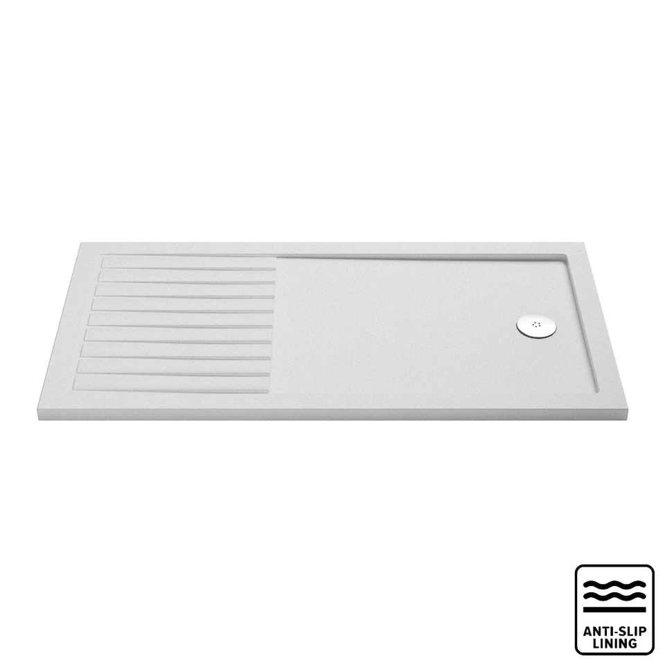 Nuie Slip Resistant 1600 x 800mm Rectangular Walk In Shower Tray & Drying Area