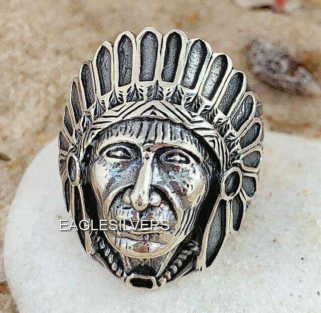 Handmade 925 Sterling Silver Indian Apache Chief Head Men's Woman's Ring #22 Handmade 925 Sterling Silver Indian Apache Chief Head Men's Woman's Ring #22