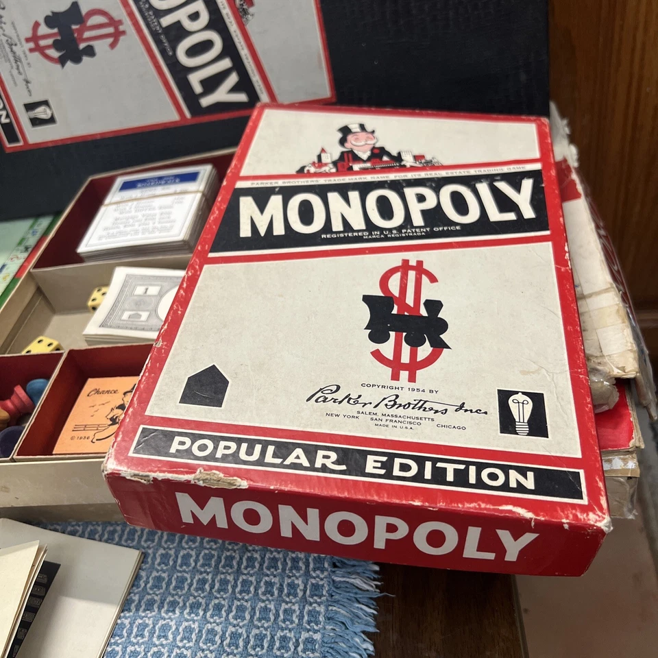 Vintage 1954 Monopoly Popular Edition Wooden Pieces Parker Brothers Manual Lot - Image 3 of 4