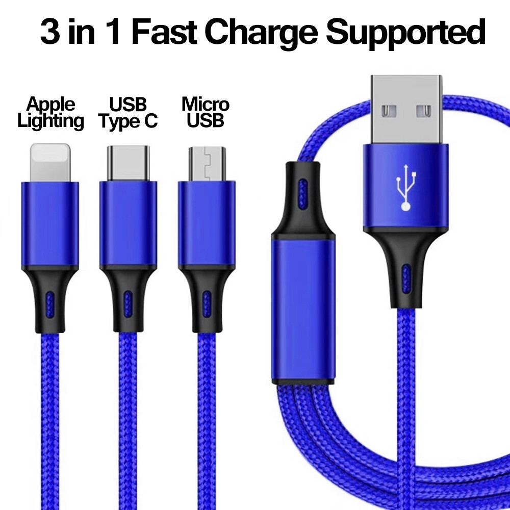 Câble De Charge USB 3 En 1 Rapide - Longueur 1,2m, Universel, Neuf