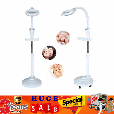 16X Diopter LED Facial Magnifying Floor Stand Lamp Lens Light Magnifier W/ Wheel