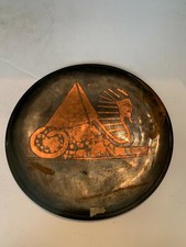 Vintage Copper Black Enamel Egyptian Sphinx Wall Plate 8 Inches