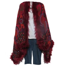Yak+Sheep Wool Blend|Cape|Wrap|Stitch|Handcrafted|Handloomed|Faux Fur|Red