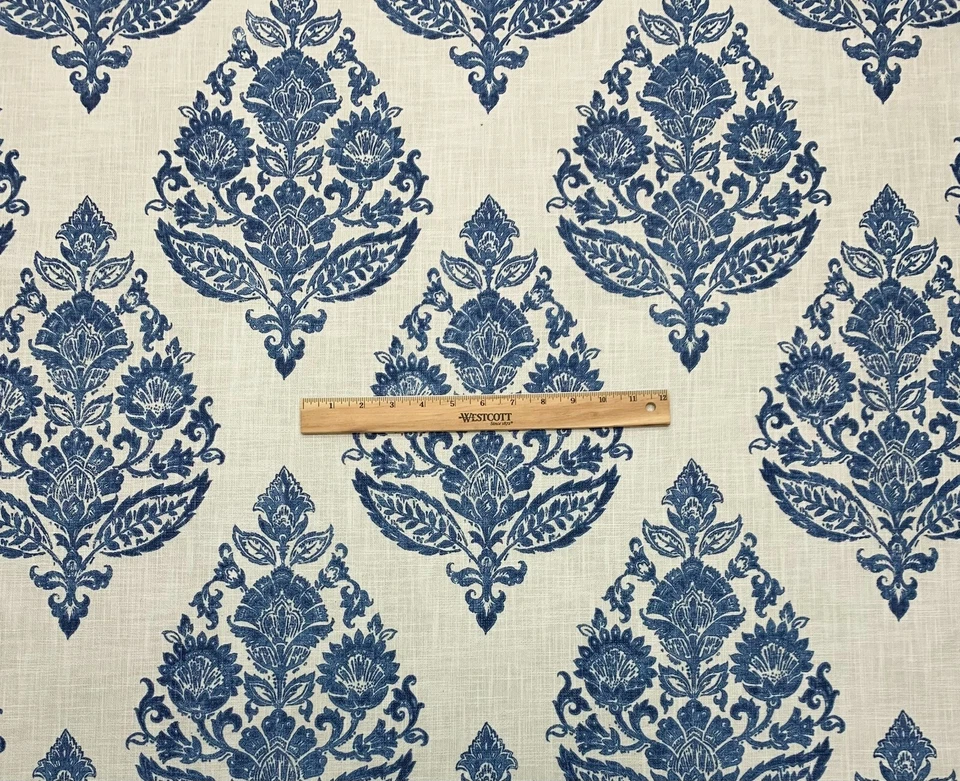 BALLARD DESIGNS KAVI BLUE FLORAL MEDALLION MULTIPURPOSE FABRIC BY THE YARD 54"W - Image 2 of 4