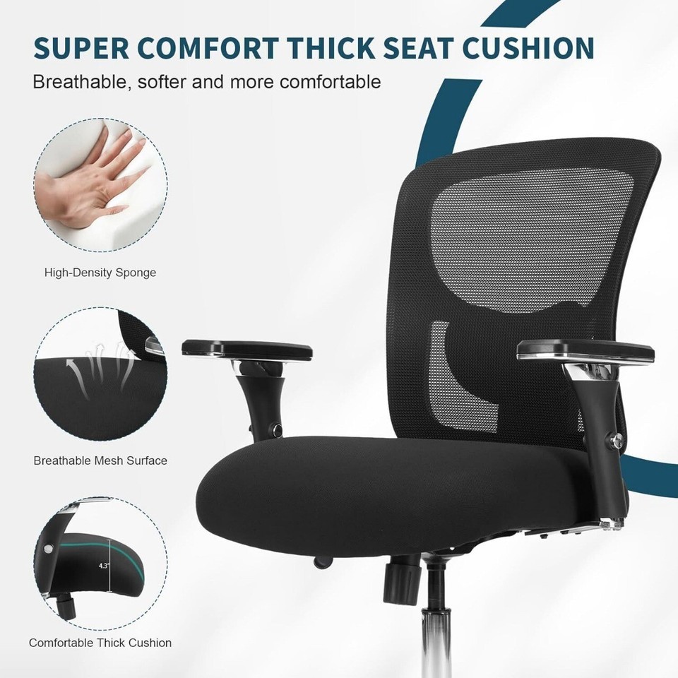 Home Office Desk Chair 500lbs Heavy Duty Mid Back with Lumbar Support