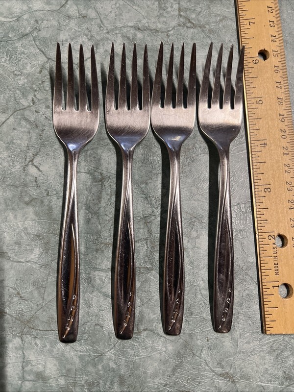 International Silver Lawncrest Stainless Salad Forks 6" Silverware MCM Set of 4