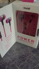 iWolrd headphones pink/black Power earbuds with mic EPW-1020