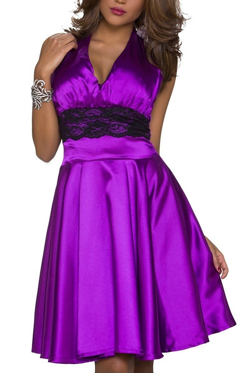 Sexy Donna Laccio Al Collo Raso Abito Pizzo da Cocktail 34/36/38