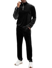 Men's 2 Piece Tracksuit Set Velvet Sweatsuit Quarter Zip Jogging Suit Long Sl...