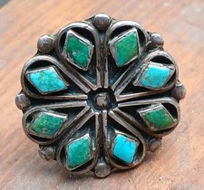 Navajo or Zuni Native American Sterling Silver Green Blue Turquoise OLD Ring Sz6