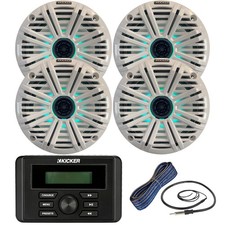 Kicker KMC3 USB Bluetooth Receiver, 4x 6.5" LED Speaker w/Grilles, Wire, Antenna