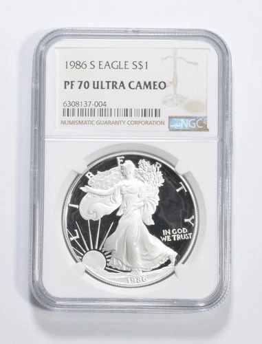 1986-S American Silver Eagle 1 Oz PF70 UCAM NGC Brown Label *6843
