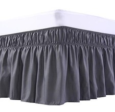 3 Side Solid Gray Wrap Around Ruffle Bed Skirt, 640 TC Cotton, Drop Up to 27" in