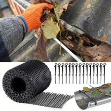1 x 10m Gutter Mesh Guard Roll With 16 Clips Blocks Leaves To Prevent Clogging