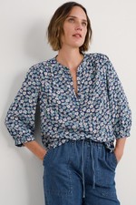 Seasalt Women's Regular Willow Path Printed Shirt Screenprint Daisy Marine