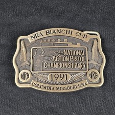 NRA Bianchi Cup Belt Buckle 1991 National Action Pistol Bronze Tone