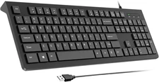 Wired Keyboard, Ultra-Thin USB Wired Computer Keyboard, Low-Profile Keys, Spill-